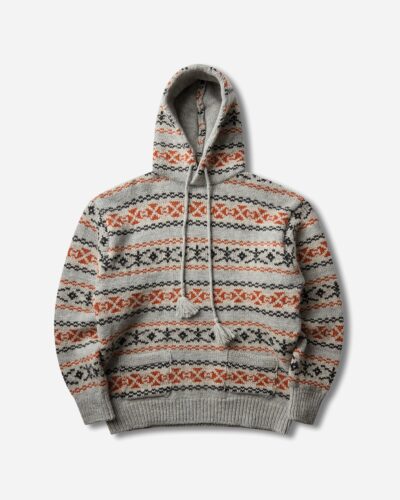 KAPITAL Men s 3G Wool Yellowknife Fair Isle Hoodie Sweater Orange