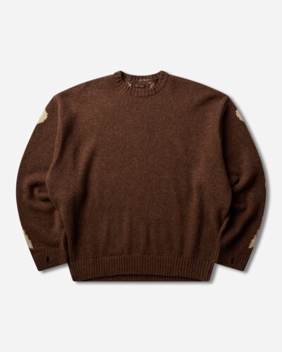 KAPITAL Men s 5G Wool Bone Crewneck Sweater Brown