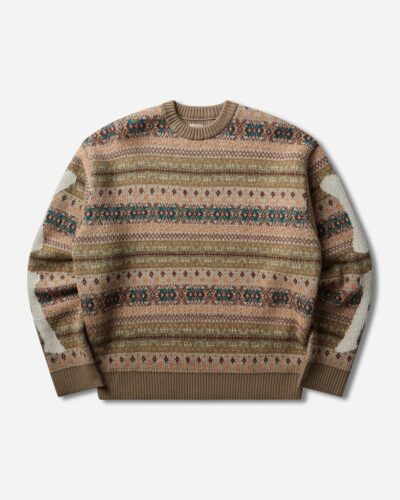 KAPITAL Men s 7G Wool Fair Isle Bone Crewneck Sweater Orange