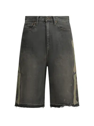 KAPITAL skeleton-patch frayed shorts - Black