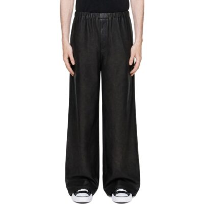 Maison MIHARA YASUHIRO Black Coated Wide Faux-Leather Trousers