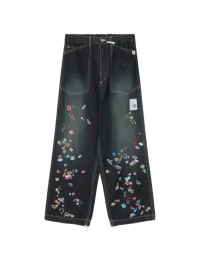 Maison MIHARA YASUHIRO Kids Sticker-printed Baker denim pants - Blue