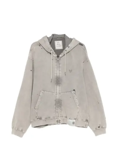 Maison MIHARA YASUHIRO distressed-effect zip-up hoodie - Grey