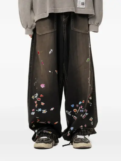Maison MIHARA YASUHIRO kids sticker printed baker denim pants - Black