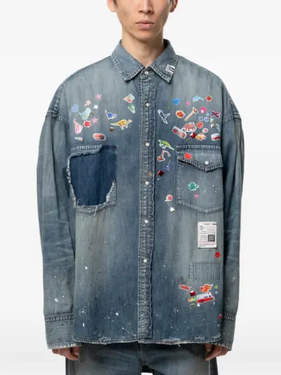 Maison MIHARA YASUHIRO kids sticker printed denim shirt - Blue