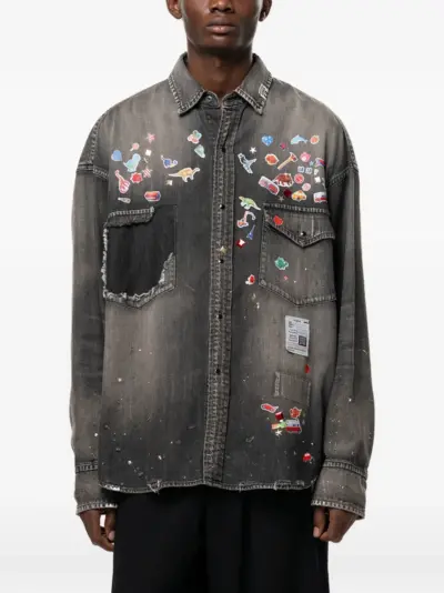 Maison MIHARA YASUHIRO kids sticker printed denim shirt - Grey