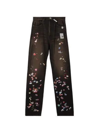 Maison MIHARA YASUHIRO kids sticker printed straight denim pants - Black