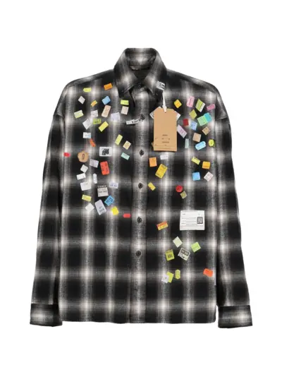 Maison MIHARA YASUHIRO price-sticker printed check shirt - Black
