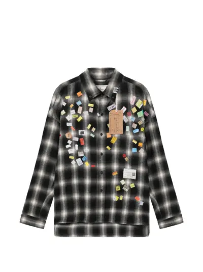 Maison MIHARA YASUHIRO price sticker printed check shirt - Black