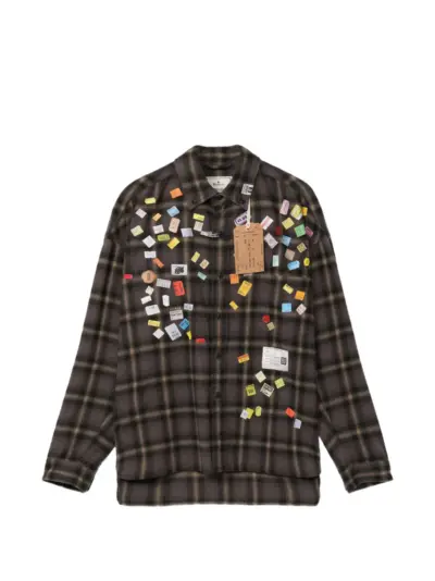 Maison MIHARA YASUHIRO price sticker printed check shirt - Brown