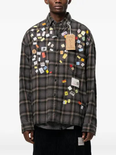 Maison MIHARA YASUHIRO price sticker printed check shirt - Grey