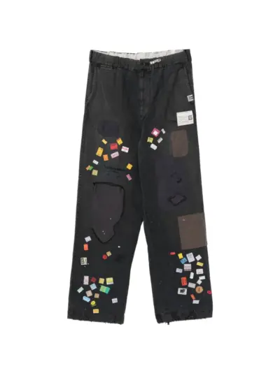 Maison MIHARA YASUHIRO price-sticker repaired jeans - Black