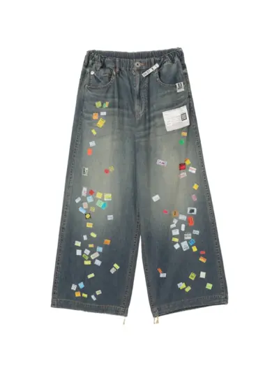 Maison MIHARA YASUHIRO price-tag sticker printed jeans - Blue
