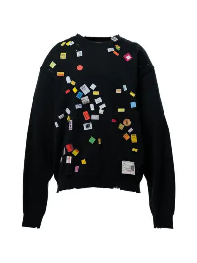 Maison MIHARA YASUHIRO price tag sticker printed knit sweater - Black