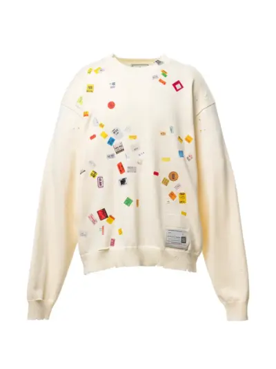 Maison MIHARA YASUHIRO price tag sticker printed knit sweater - Neutrals