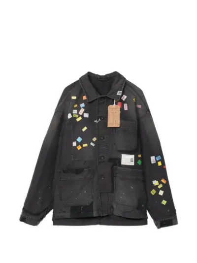 Maison MIHARA YASUHIRO price-tag sticker printed repair coverall jacket - Black