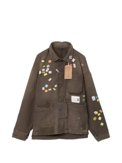 Maison MIHARA YASUHIRO price-tag sticker printed repair coverall jacket - Brown