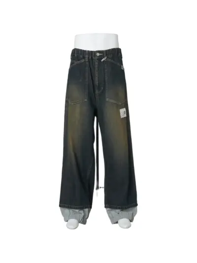 Maison MIHARA YASUHIRO sweat layered denim pants - Blue