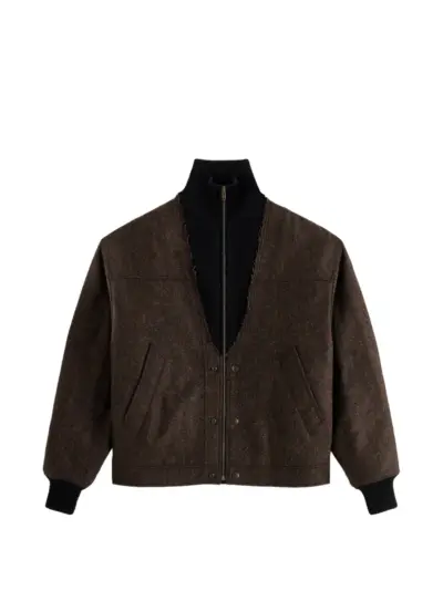Maison Margiela herringbone-pattern zipped bomber jacket - Brown