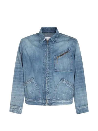 Maison Margiela paint-splatter denim jacket - Blue