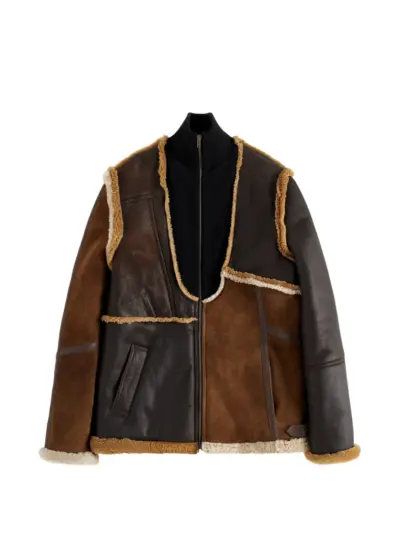 Maison Margiela zipped patch shearling jacket - Brown