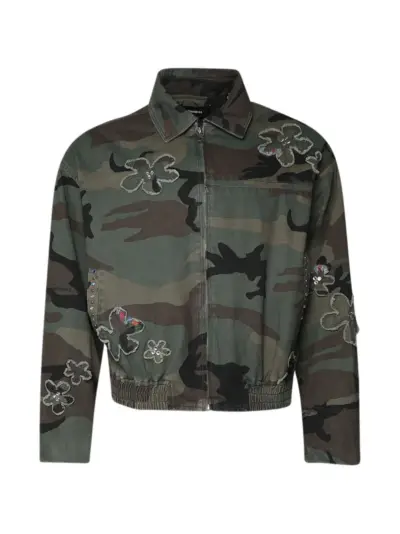 Nahmias crystal-embellished floral-patch bomber jacket - Green