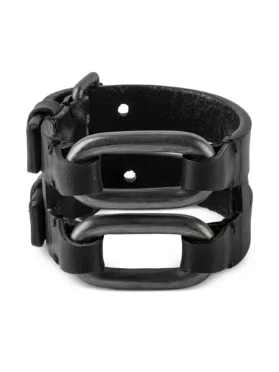 Parts of Four sterling silver leather link gauntlet - Black