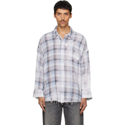 R13 Blue Shredded Seam Drop Neck Shirt