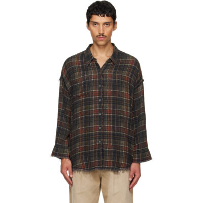 R13 Brown Shredded Seam Drop Neck Reversible Shirt