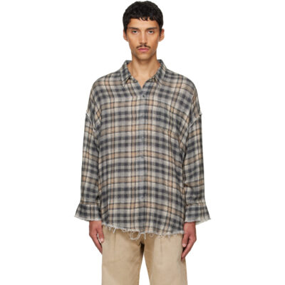 R13 Gray Shredded Seam Drop Neck Shirt