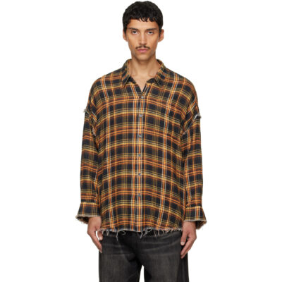 R13 Orange Shredded Seam Drop Neck Shirt