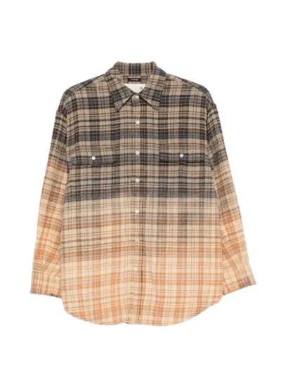 R13 Shirt dip bleach light blue yellow plaid - Neutrals