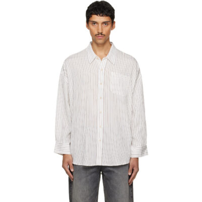 R13 White & Brown Drop Neck Shirt