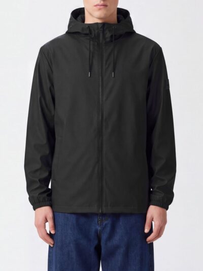 RAINS Hooded Windbreaker Jacket in Polyester with High Neck and Zip Closure