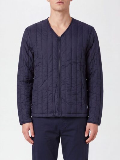 RAINS Quilted V-Neck Puffer Jacket in Polyester with Zip Closure