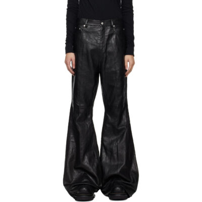 Rick Owens Black Temple Bolan Bootcut Leather Pants