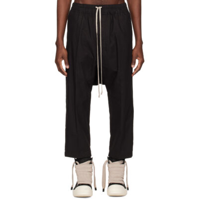 Rick Owens Black Temple Drawstring Cropped Trousers