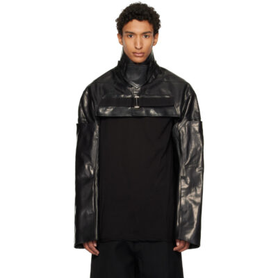 Rick Owens Black Tower Mac Cropped Leather Jacket