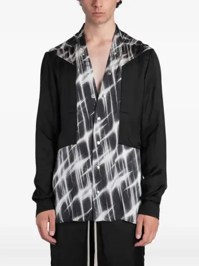 Rick Owens Larry graphic-print panelled shirt - Black