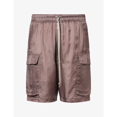Rick Owens Mens Rick Owens Cargobela Patch-Pocket Satin Shorts