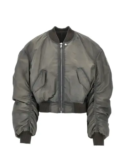 Rick Owens Secchia Flight cropped ruched-sleeve bomber jacket - Grey
