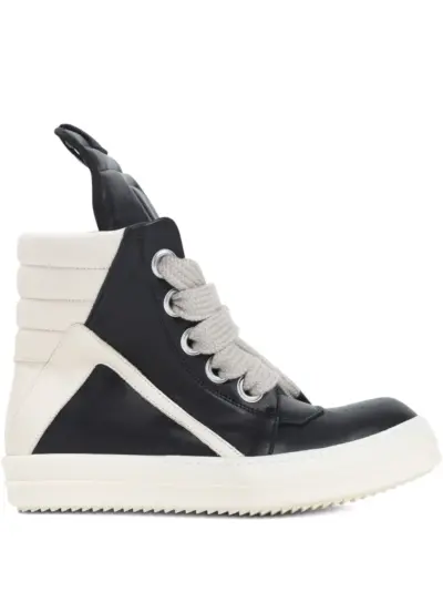 Rick Owens Temple Jumbolace Geobasket sneakers in full grain cow leather - Black