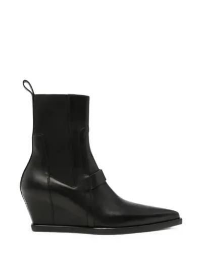 Rick Owens Tower sharp wedge siiver boots in washed calf leather - Black