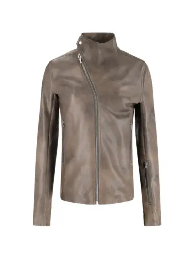 Rick Owens asymmetric leather jacket - Brown