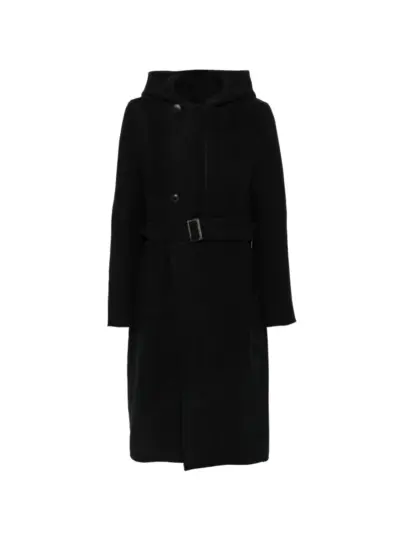 Rick Owens belted hooded single breasted coat - Black