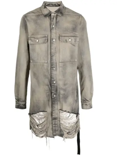 Rick Owens frayed distressed-effect denim jacket - Grey