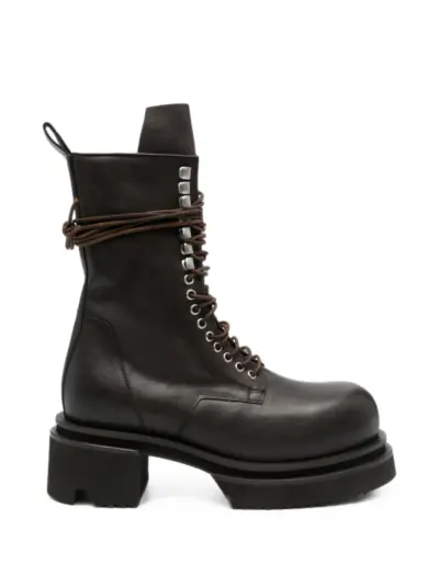 Rick Owens lace-up platform biker boots - Brown