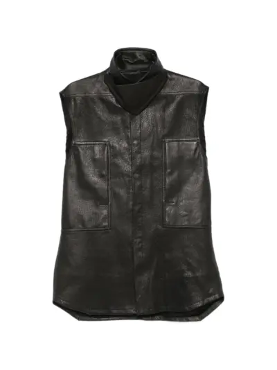 Rick Owens leather high-neck shirt jacket - Black