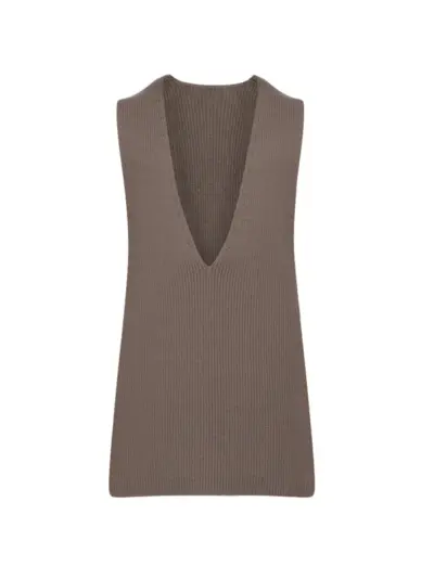 Rick Owens ribbed V-neck tank top - Brown
