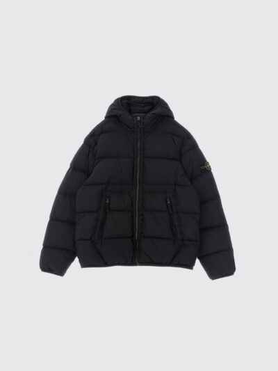 STONE ISLAND JUNIOR Quilted Nylon Hooded Down Jacket for Boys with Logo Patch